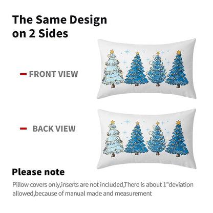 Blue Christmas Tree Throw Pillow Covers Set of 2 12x20 Decorative Pillow Cases