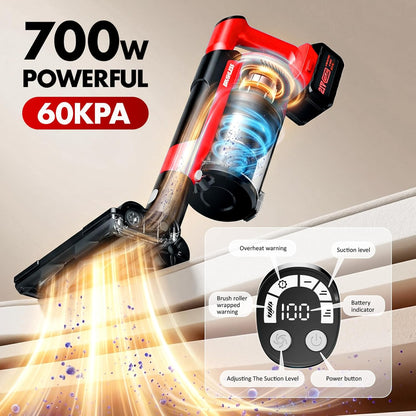 Skiennix Cordless Vacuum Cleaner - 8000mAh Battery, 6-in-1 Handheld & Stick Design for Pet Hair & Hardwood Floors (Red)