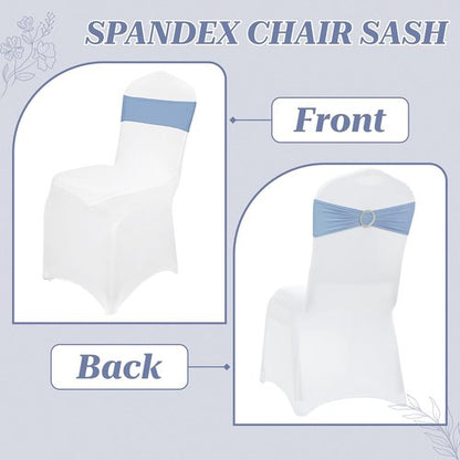 MDS Premium Spandex Chair Sashes - 50 Pack Stretch Covers with Buckle Slider | Baby Blue for Weddings & Events
