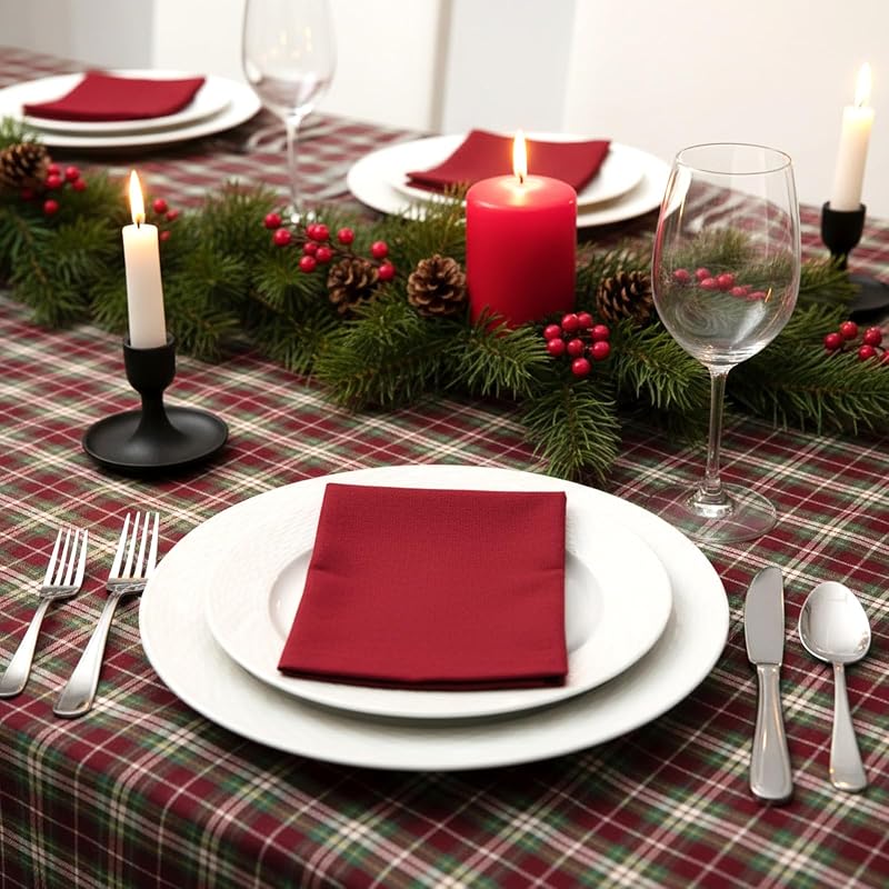 Frienda 2pcs Christmas Checkered Tablecloth 52 x 70 Inch Red Green - Variation Red Green+52 x 70 Inch