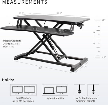 VIVO 32-Inch Height Adjustable Desk Converter - Dual Monitor Sit to Stand Workstation | Black