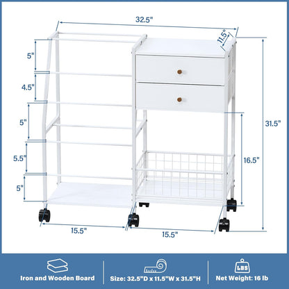TC-HOMENY Wrapping Paper Organizer - Mobile Gift Wrap Rack with 2 Large Drawers & Ribbon Storage