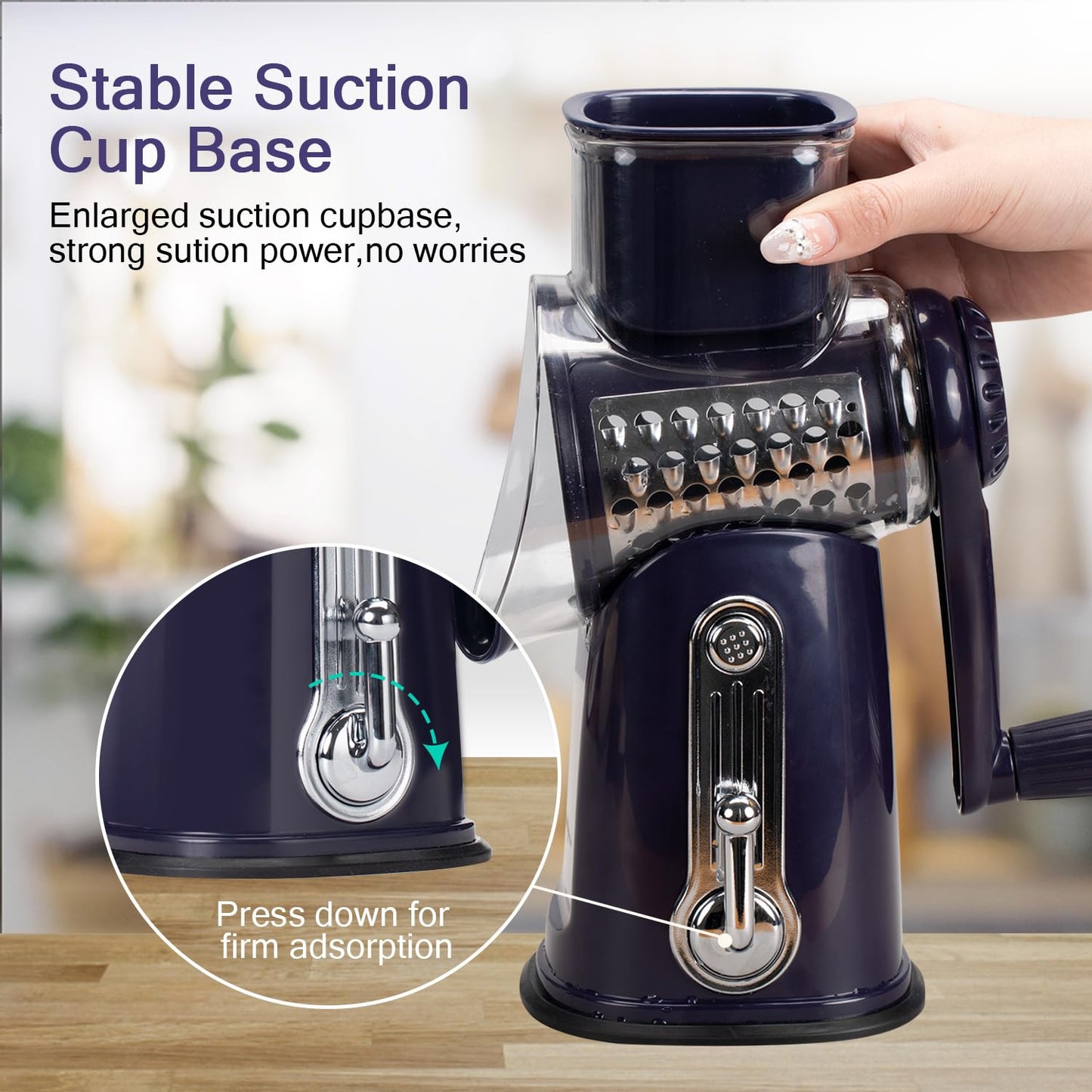 Rotary cheese grater - hand-cranked,5in1 washable & easy to clean - perfect for chefs, cuts cheese, veggies, fruits, nuts, crackers - upgraded model with strong suction-Hand Crank Cheese Grater