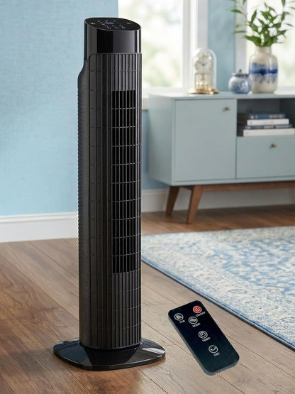 Uthfy Bladeless Tower Fan - 31” Oscillating Electric Fan with Remote, 3 Speeds, Quiet Operation, Black
