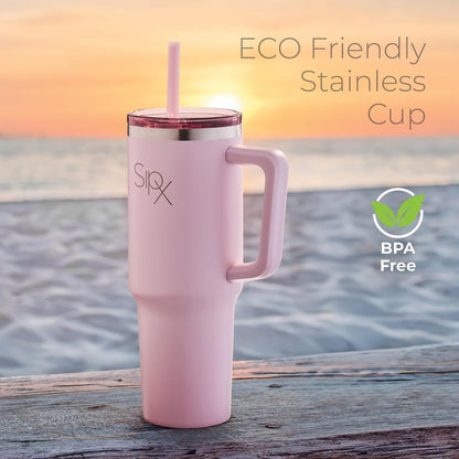 SIPX™ Insulated Tumbler 40 oz - Vacuum-Sealed Stainless Steel, Leakproof & Cupholder Friendly - Pink