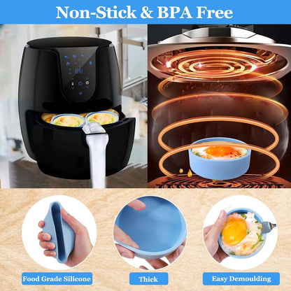 XANGNIER Silicone Egg Bites Pan - 3 Pcs Reusable Nonstick Air Fryer Accessories, BPA Free, Blue
