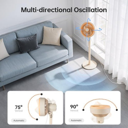 Allsheen 10" Modern Standing Fan for Bedroom, Sleek Oscillating Pedestal Fan, 3-Speed & Height Adjustable Compact Floor Fan for Home Office & Dorm