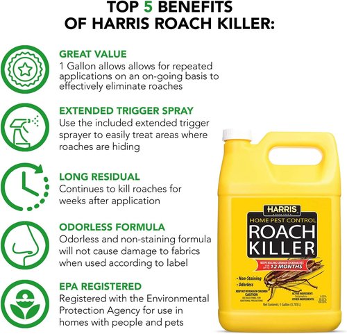 Harris Roach Killer - Odorless Liquid Spray with 12-Month Residual Kill Formula | 1 Gallon