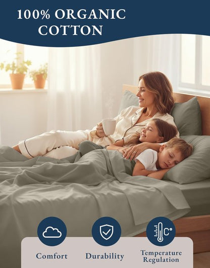 LANE LINEN 100% Organic Cotton King Sheet Set, 4Pc Cotton Sheets King Size, Soft & Comfy Percale Eco Friendly Sustainably Produced Bedding Sheets & Pillowcases, 15" Deep Pocket King Sheet Set - Silver