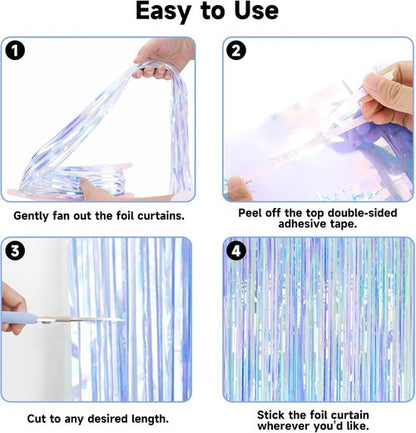 JijAcraft Iridescent Tinsel Foil Fringe Curtain - Holographic Party Backdrop for Celebrations | 3 Pack