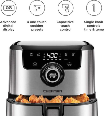 CHEFMAN Air Fryer - 4.5 Qt Healthy Cooking with Dual Control, Nonstick Basket & 60-Minute Timer