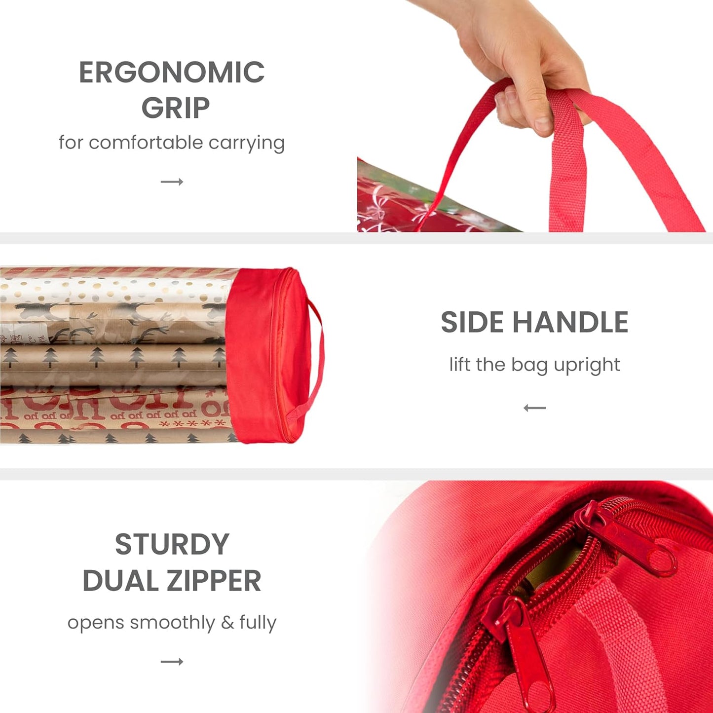 ZOBER Gift Wrap Storage Organizer - 40 Inch Round Wrapping Paper Holder | Durable Clear PVC & 600D Oxford Fabric - Fits 25 Rolls - Red