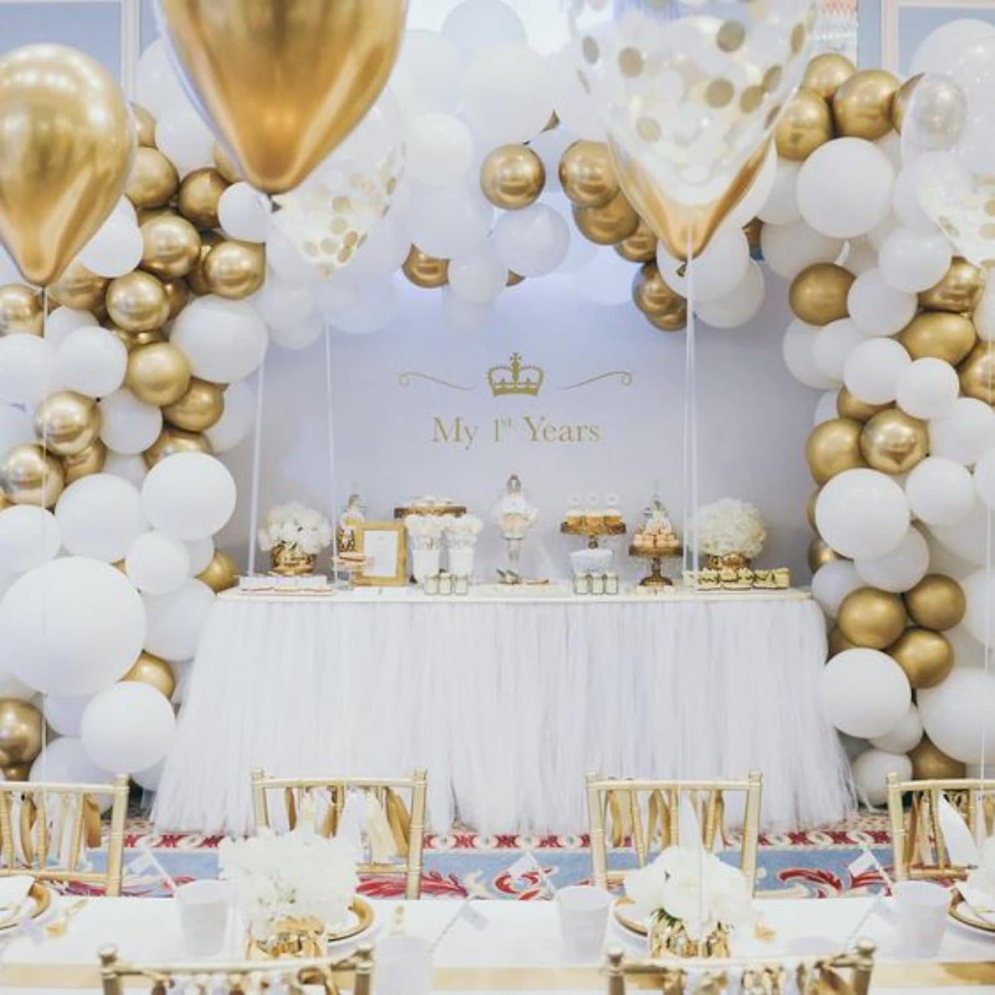 PartyWoo White & Gold Balloons - 140-Piece Pack with 18", 12", 10", & 5" Sizes for Birthday & Party Decor