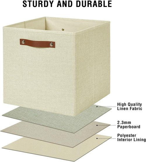 Bagnizer Collapsible Storage Cube Bins - Foldable Organizer Baskets with 2 Handles | 13"x13"x13", 4 Pack, Beige