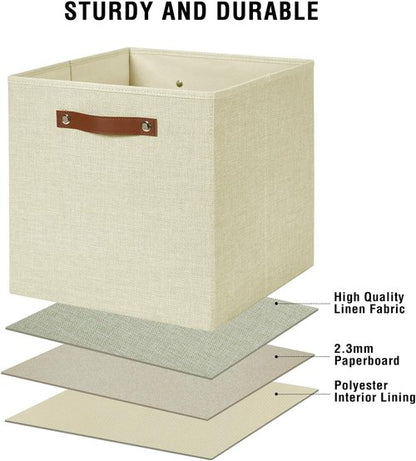 Bagnizer Collapsible Storage Cube Bins - Foldable Organizer Baskets with 2 Handles | 13"x13"x13", 4 Pack, Beige