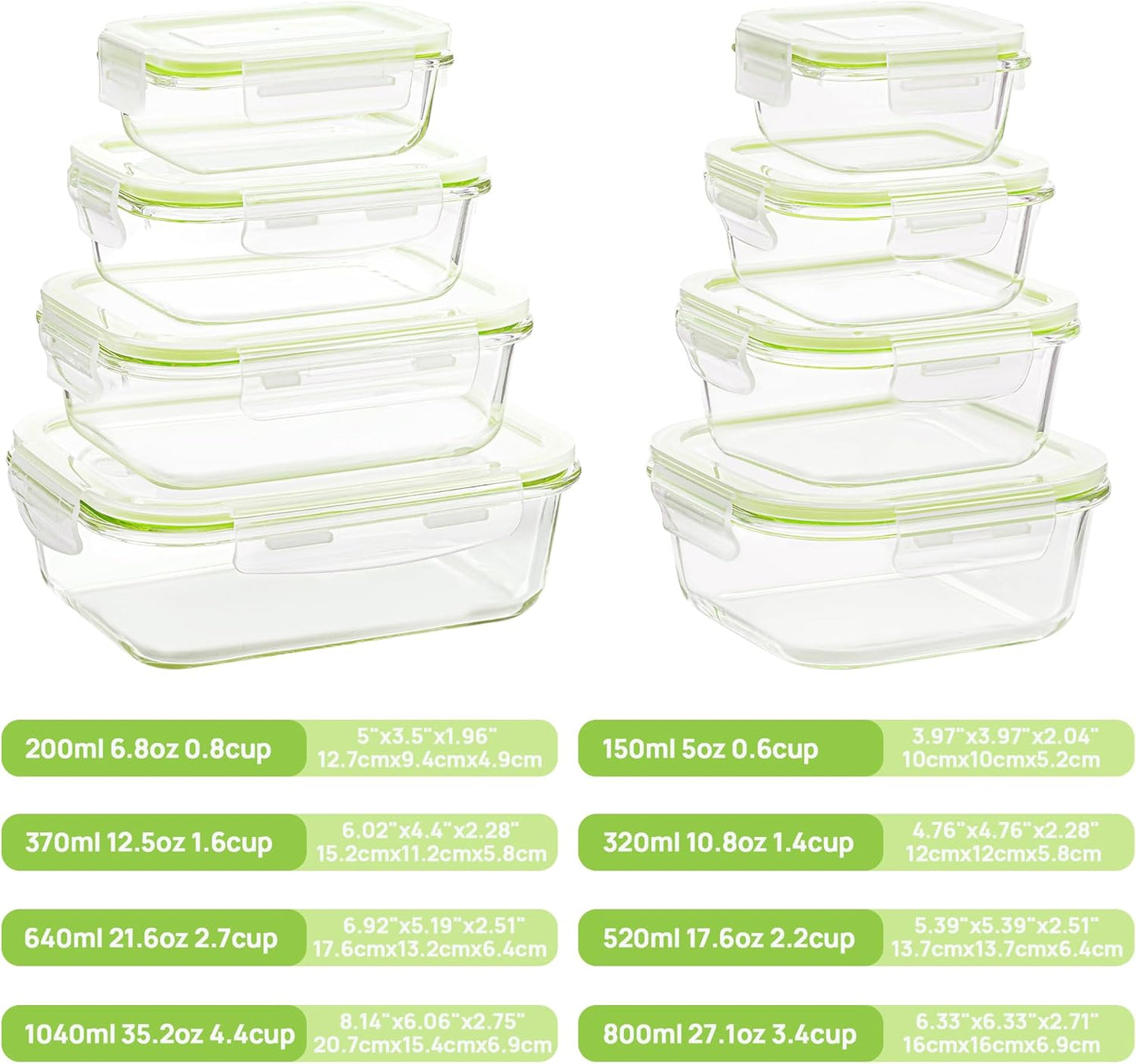 Vtopmart Glass Food Storage Containers - 8 Pack with Lids in Stylish Grass Green Color