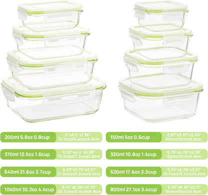 Vtopmart Glass Food Storage Containers - 8 Pack with Lids in Stylish Grass Green Color