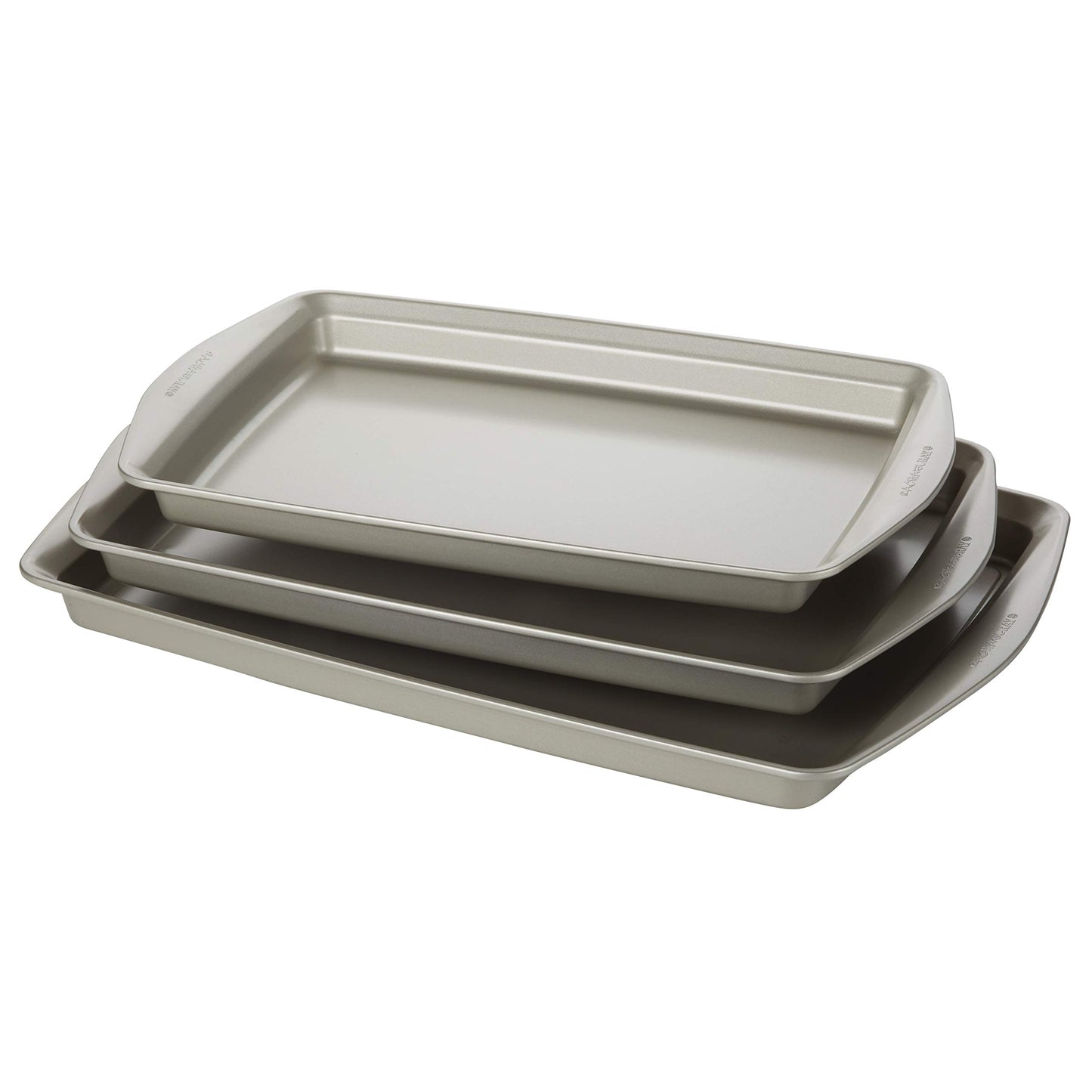 Rachael Ray Nonstick Bakeware Set without Grips includes Nonstick Cookie Sheets / Baking Sheets - 3 Piece, Silver