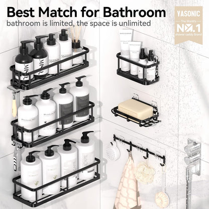 YASONIC Shower Caddy - 100% Rustproof Adhesive Organizer with Soap Holder | 6-Pack Large Capacity Shelves