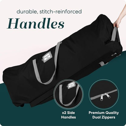 Handy Laundry - Rolling Tree Storage Bag for 7.5-Foot Christmas Tree | Zippered, Easy Transport with Wheels - Black
