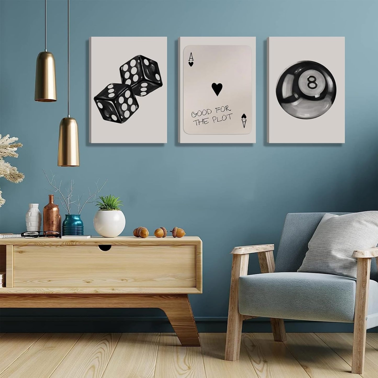 Poker Dice Canvas Wall Art by Funky Retro - Trendy 3-Piece Set for Game Room Decor | 12x16in