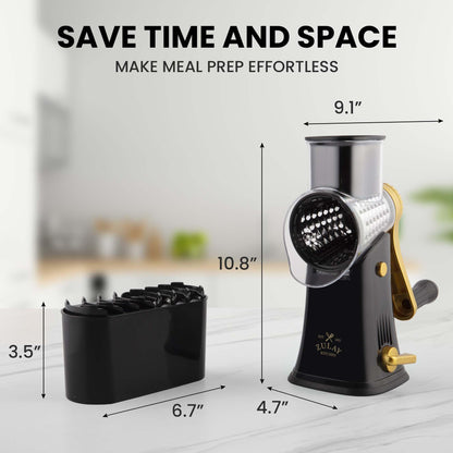 Zulay Kitchen Rotary Cheese Grater 5 Blade Cheese Shredder - Manual Hand Crank Cheese Grater With Reinforced Suction & 5 Interchangeable Drums - Easy to Use, Vegetable Chopper Round Mandoline Slicer