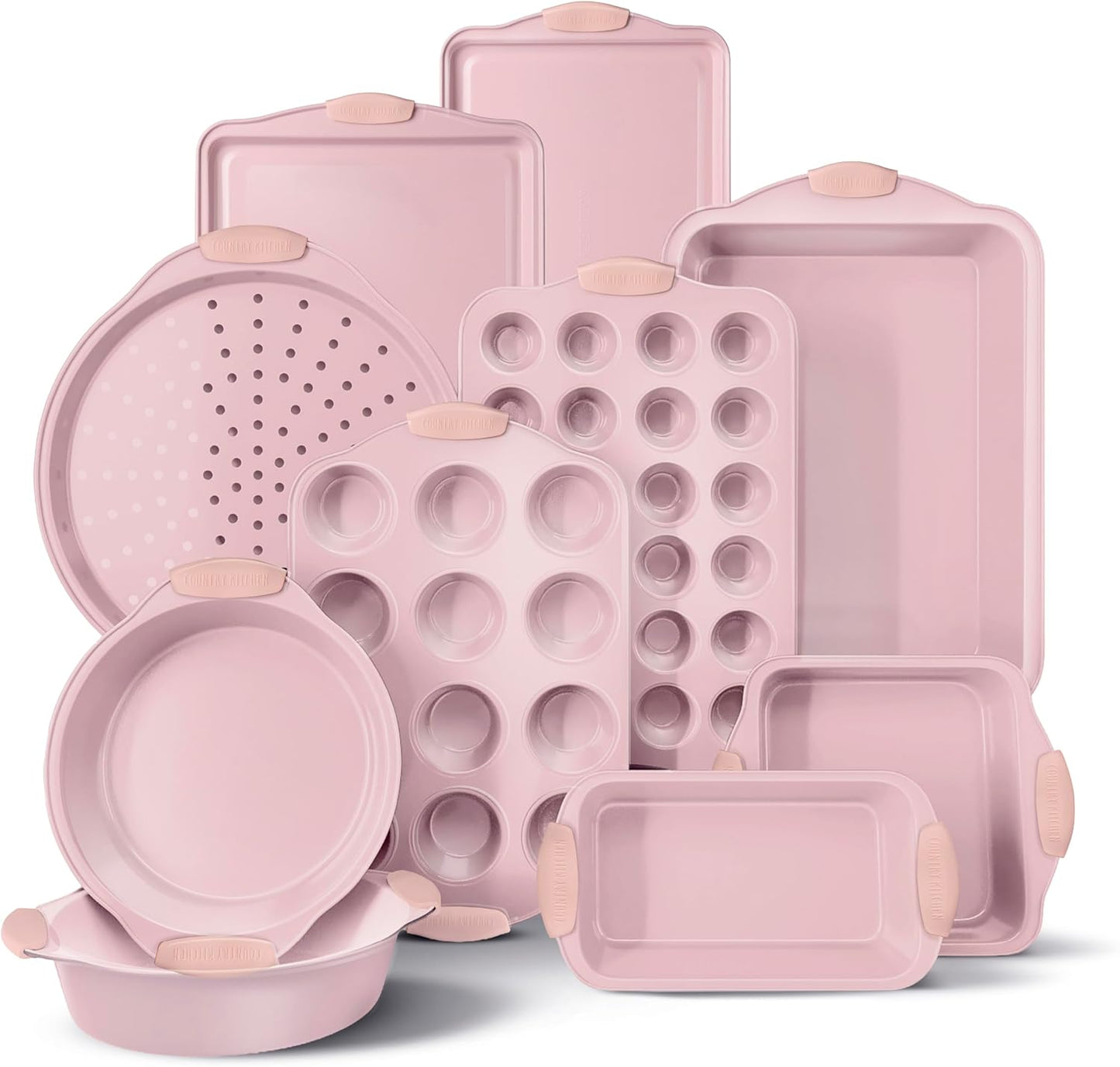 Country Kitchen Nonstick Bakeware Set - Heavy Duty, Durable & Easy Release, Pink | 10 Pieces