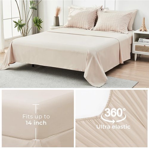 HYMOKEGE Beige Twin Comforter Set Seersucker 5 Pieces, All Season Luxury Bed in a Bag for Bedroom, Bedding Set with Comforters, Sheets, Pillowcase & Sham
