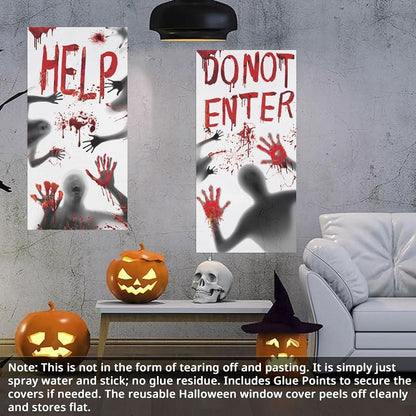2 Pack 30x61 in Halloween Window Clings - Bloody Spine Chilling Door & Window Decor