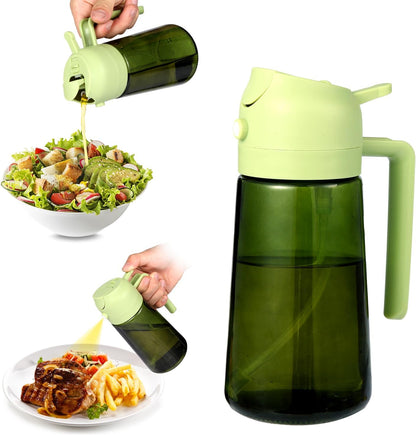 Upgraded 16oz Glass Olive Oil Sprayer - 2-in-1 No-Leak Spray & Pour Dispenser for Cooking, Salad & BBQ | Fine Mist, Easy Fill, Dishwasher Safe