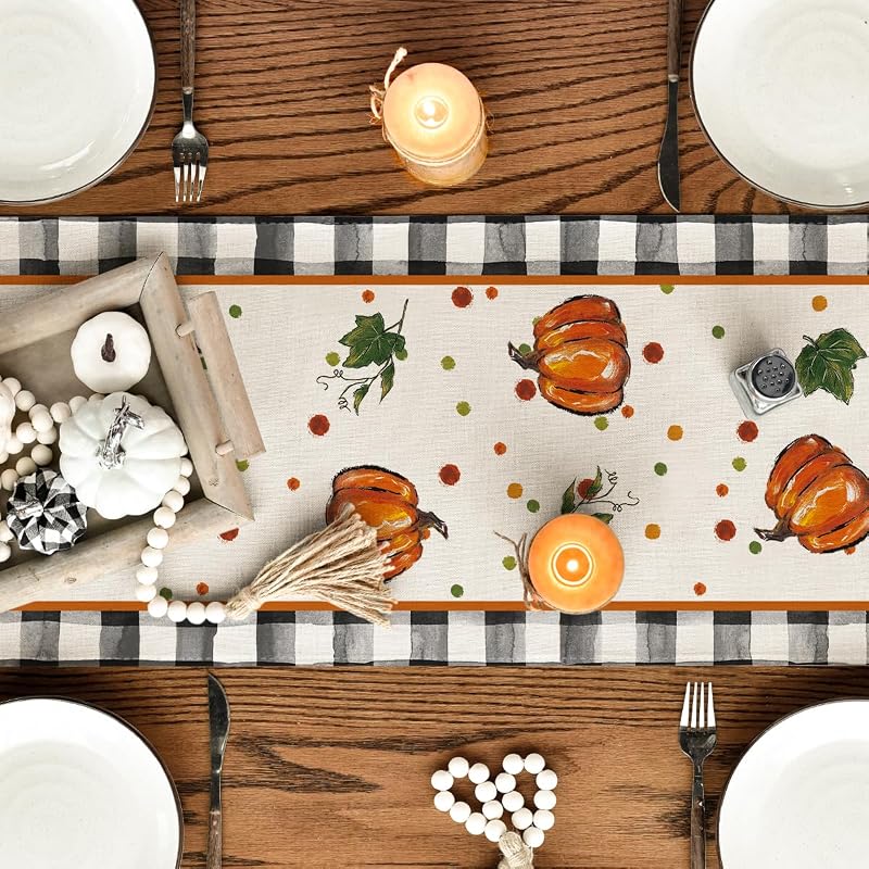 Artoid Mode 13x60 Inch Table Runner - 210 GSM Polyester, Black/Beige/Orange+ Variation
