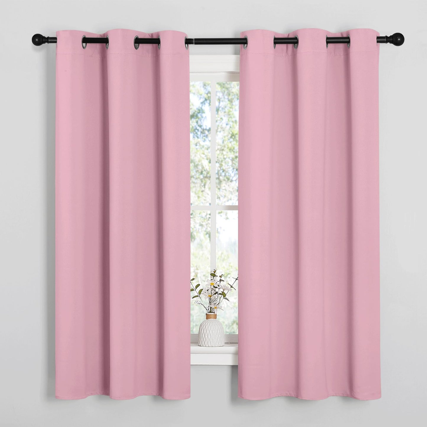 NICETOWN Room Darkening Curtains 63" Long Set of 2 for Bedroom, Rouge Pink Nursery Essential Thermal Insulated Solid Grommet Top Blackout Curtains/Drapes (1 Pair, 42 inches Wide)
