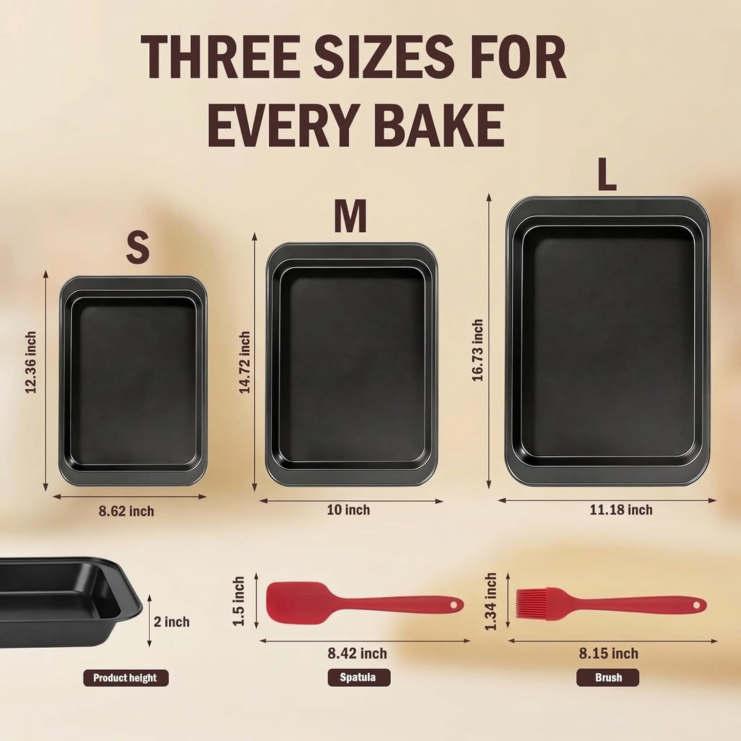 Skiennix Nonstick Baking Sheet Pan Set of 3 - Stackable, Rust & Warp Resistant, Easy Clean Black