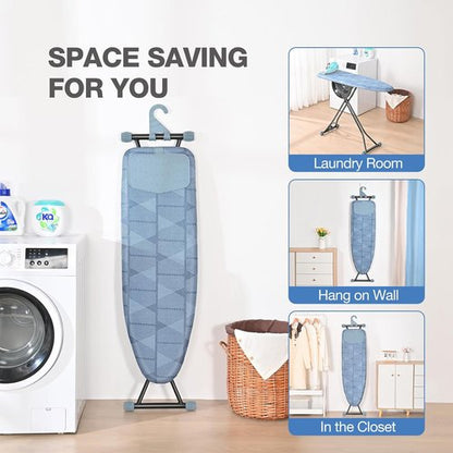 APEXCHASER Ironing Board - Compact Space-Saving Design with Extra Thick Cover | Height Adjustable 13x43 Blue