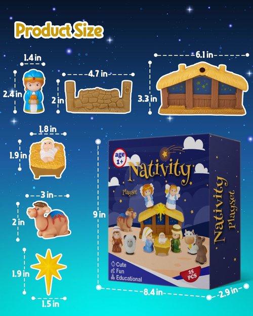 COOLTUNE 25-Piece Nativity Set for Kids - Soft Rubber Christmas Playset for Toddlers Ages 1-6