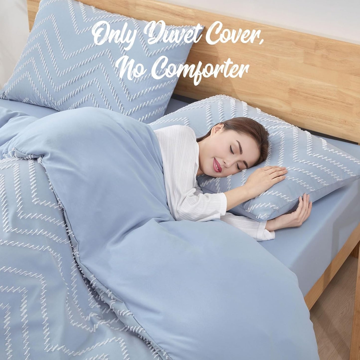 Tametra Boho Duvet Cover Queen - Ultra Soft Tufted Textured Design | Shabby Chic Embroidery, 90" x 90" (Blue)