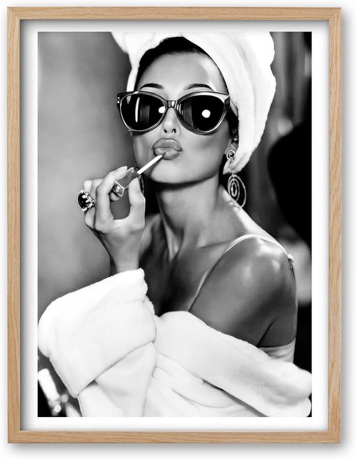 iHery Natural Oak Wood Audrey Hepburn Wall Art - Vintage Canvas Decor, 12x16 in Beige Logs for Bedroom & Bathroom