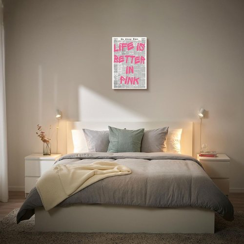 Life Is Better In Pink | Vintage Quote Poster - Motivational Canvas Wall Art for Home & Bedroom 12x16in Unframed