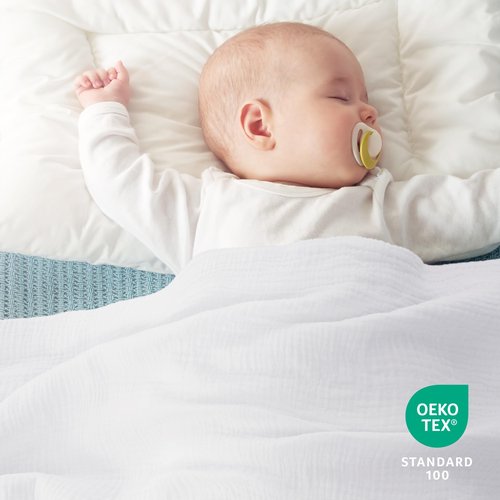 Bedsure 100% Cotton Muslin Blanket Queen Size for Bed - 4-Layer Breathable and Lightweight Thin Soft Gauze Muslin Blanket for Summer, White, 90x90 Inches