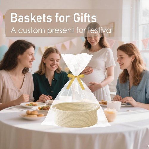 JMvicyroam Woven Basket - Small Rope Storage Bin with Handles for Organizing Shelves & Closets | Beige Gift Basket for Toys & Books