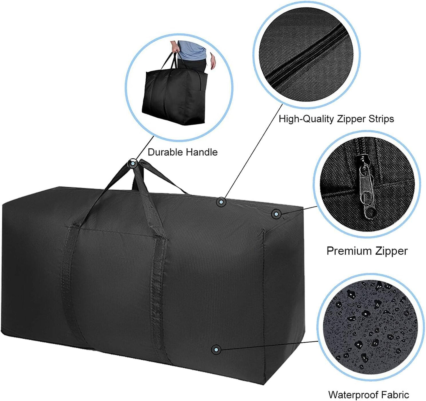 Skiennix Extra Large Moving Bags - Durable Zippers & Handles | Space-Saving Storage Totes (2 Pack)