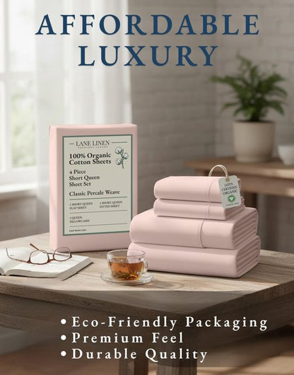 LANE LINEN RV Queen Sheets Set - 100% Organic Cotton Camper Sheet Sets 15" Deep Pocket Fitted (Short Sepia Rose)