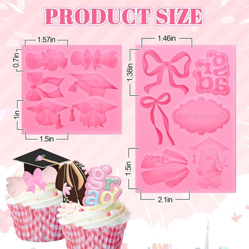 FYSUIMU Graduation Bow Fondant Molds - 2 Pack Silicone Molds for Baking & Party Decor