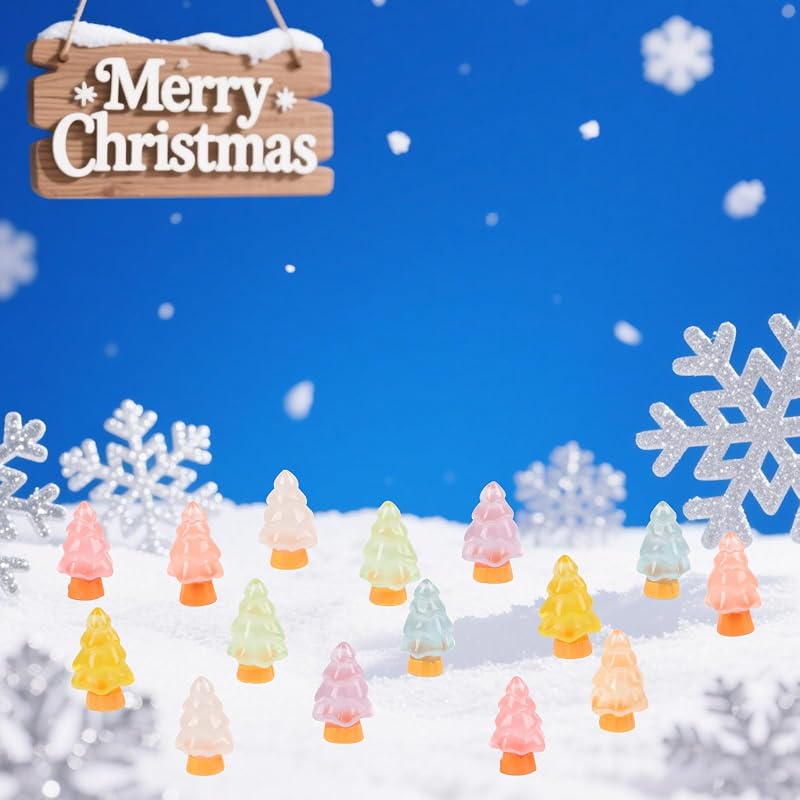 Mini Luminous Christmas Tree Figurines - 104pcs Resin Glow in the Dark Table & Cake Decor