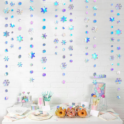 Skiennix Holographic Snowflake Decorations - Iridescent 13-Inch Hanging Garland for Holiday Parties