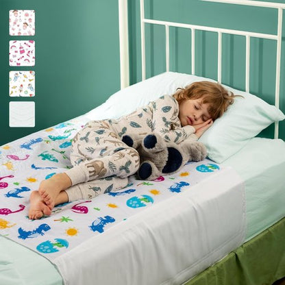 IMPROVIA® Pee Pads for Kids - Bed wetting Pads for Kids Potty Training Bed mats for Toddlers Waterproof Reuseable Washable Absorbent, Non Slip - Dino Design - Twin Size 34”x36