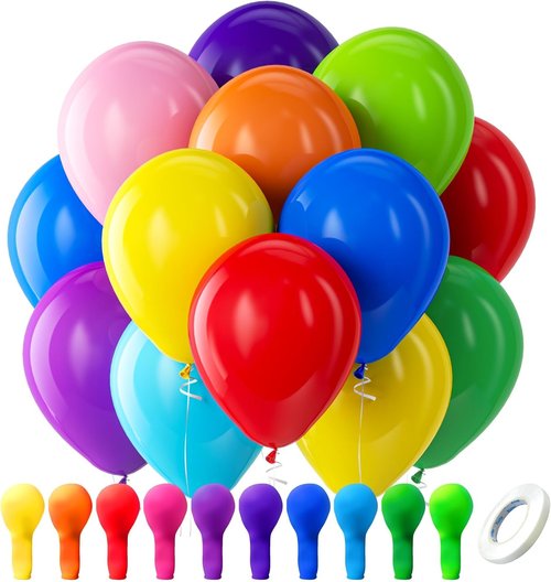 Bezente Rainbow Latex Balloons - 100 Pack of 12-Inch Bright Helium Balloons for Parties & Events