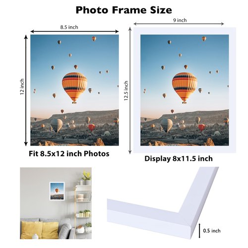 JCJMY 8.5x12 Picture Frame White for Wall Hanging or Tabletop, Wall Mounting Horizontally or Vertically, 8.5 x 12 Wall Gallery Poster Photo Frame with Shatter Resistant Plexiglass, White