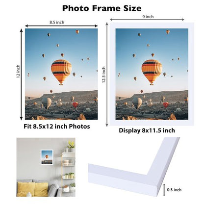 JCJMY 8.5x12 Picture Frame White for Wall Hanging or Tabletop, Wall Mounting Horizontally or Vertically, 8.5 x 12 Wall Gallery Poster Photo Frame with Shatter Resistant Plexiglass, White