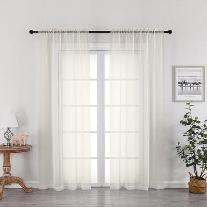 OWENIE Ivory Sheer Curtains 72 Inches Long 2 Panels, Transparent Voile Sheer Curtain Double Rod Pocket Gauze Drapes for Living Room Bedroom Window Sliding Glass Door Treatment, 42 x 72 Inch